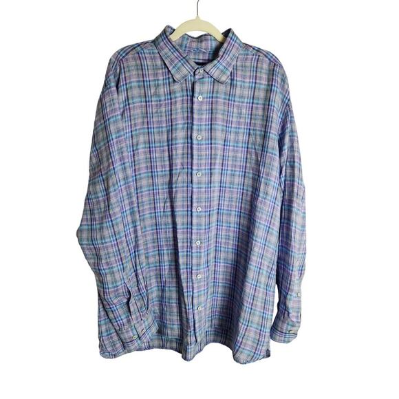Calder Carmel mens button front linen shirt sz XXL plaid limited edition casual - Picture 1 of 11